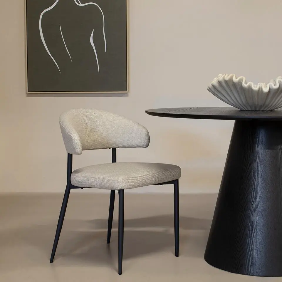 Eetkamerstoel Beige Stof/Metaal - Zithoogte 47,5cm - Catania - Set van 2