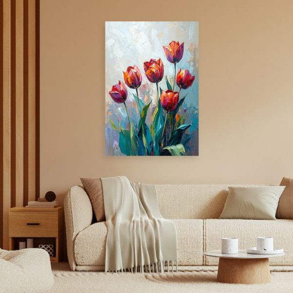 Feeby Obraz nowoczesny, Czerwone Tulipany Kwiaty jak malowany 40x60