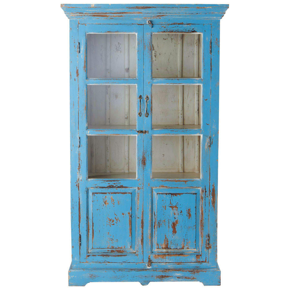 Avignon - Vitrine en manguier turquoise effet vieilli L 105 cm