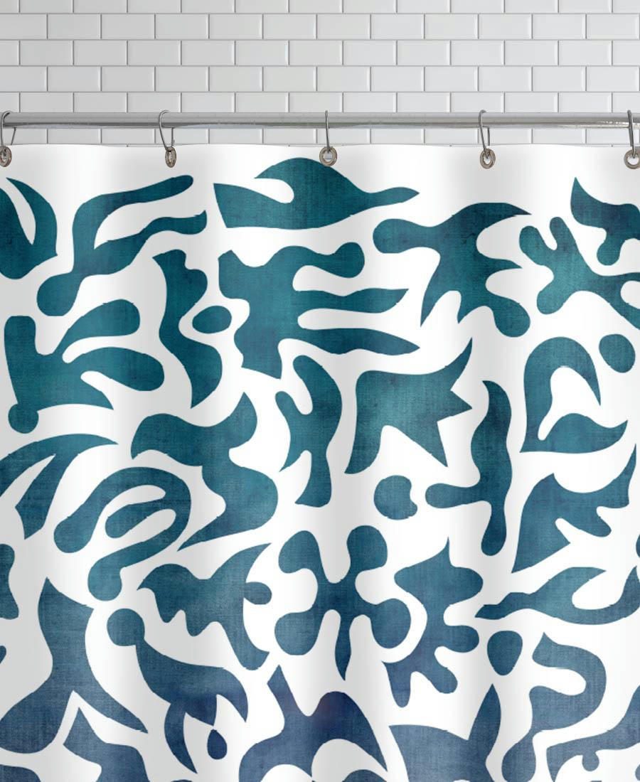 ALIVE - Rideau de douche en polyester en blanc & bleu 150x200