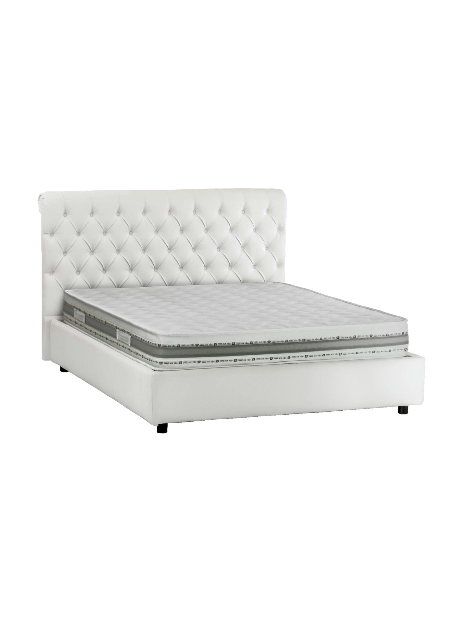 DBECA - Lit coffre 160x190 cm en éco-cuir blanc