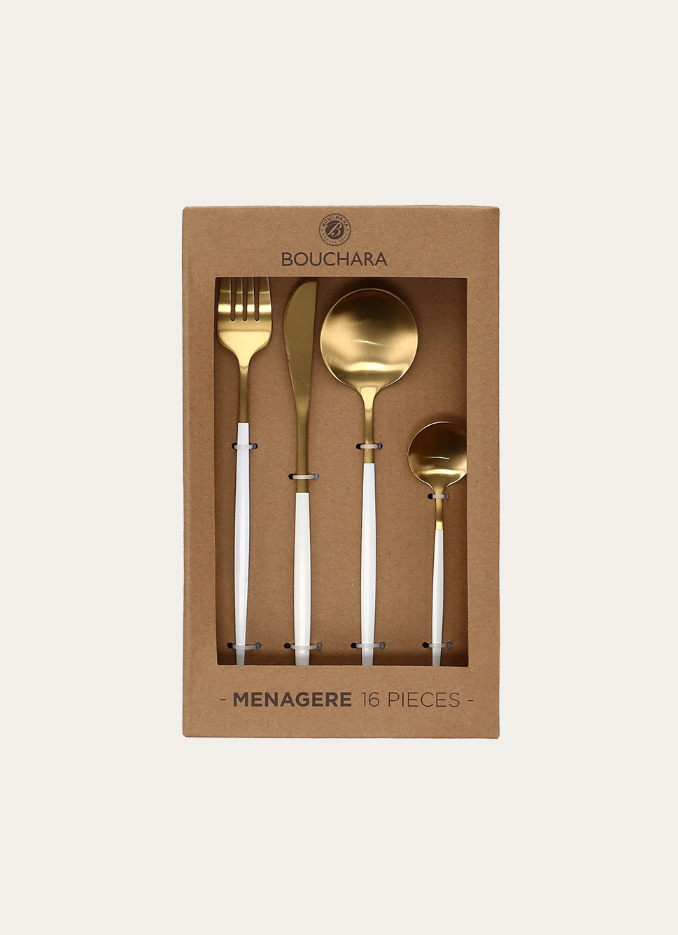 MÉNAGÈRE 16 COUVERTS SOVI ÉCRU DORÉ