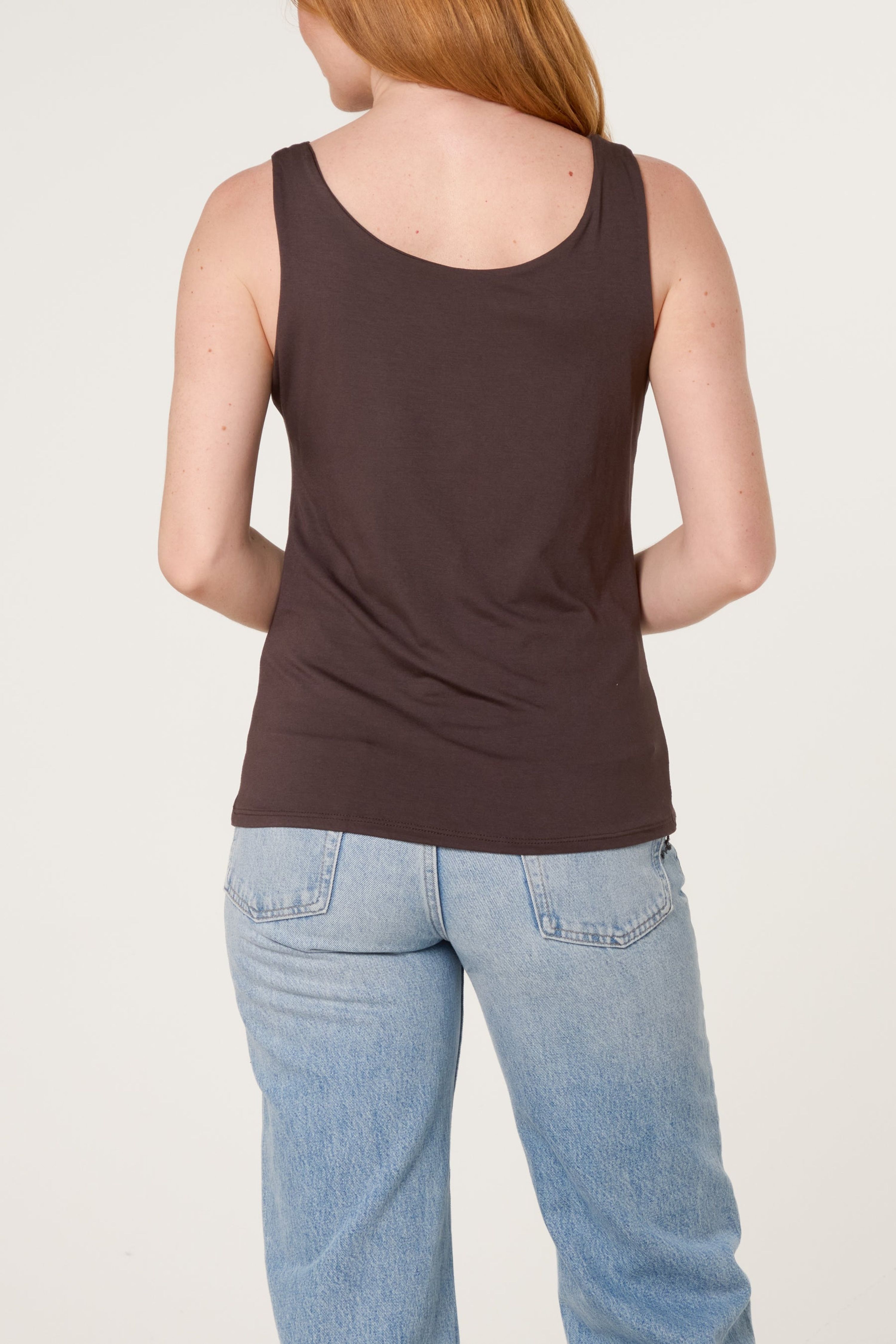 Blue Vanilla Brown Sleeveless Cowl Neck Viscose Jersey Top