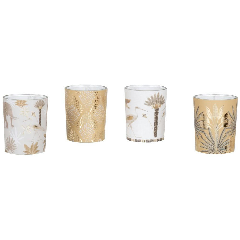 ASWAN - Coffret bougies parfumées en verre motifs tropicaux multicolores (4x45g)