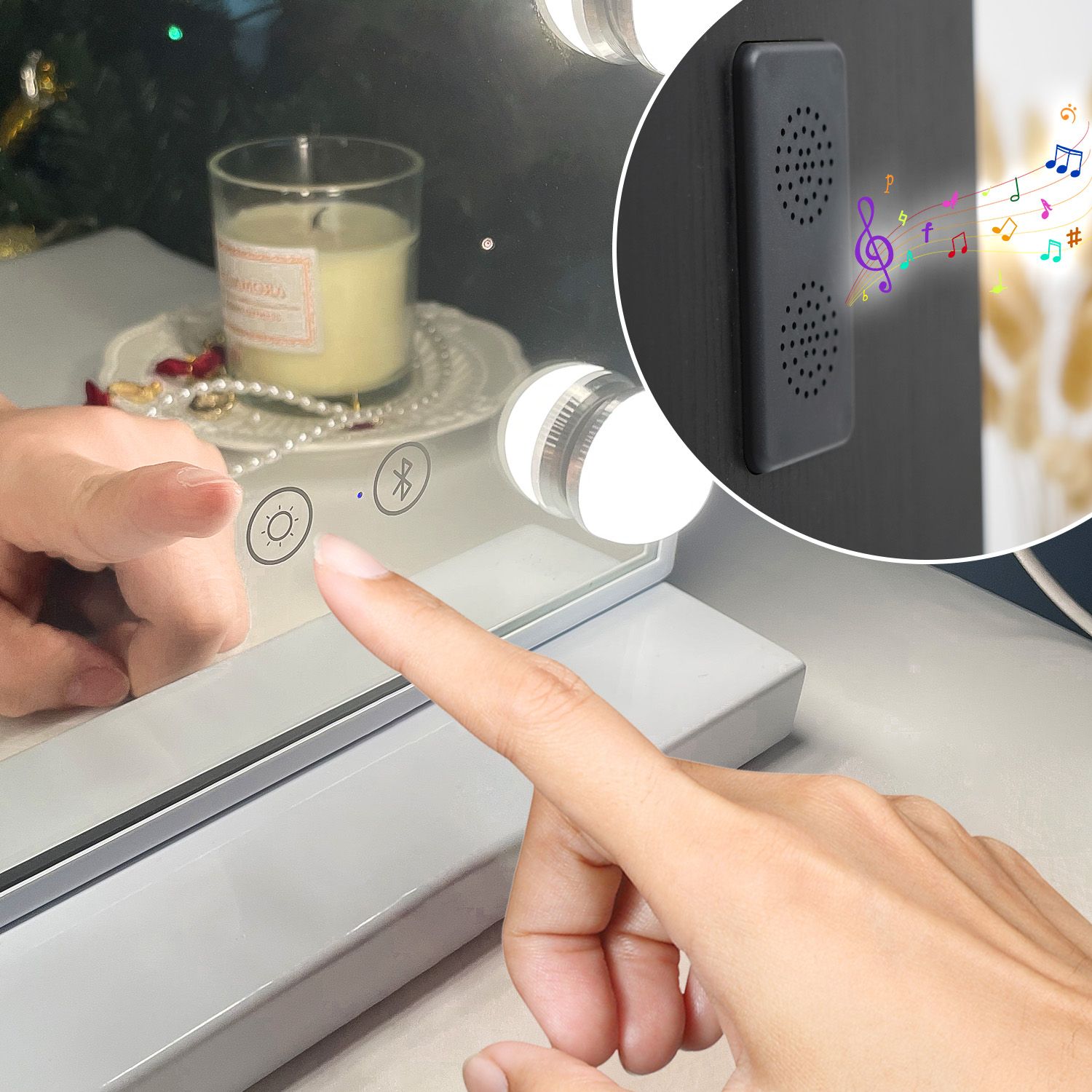 VANITII GLOBAL Bluetooth Hollywood Light Up Vanity Mirror with 15 LED Lights Tabletop Wall for Makeup