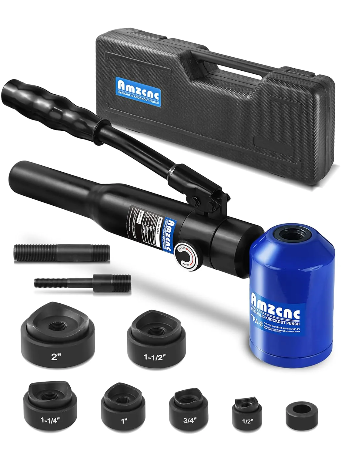 AMZCNC Hydraulic Knockout Punch Electrical Conduit Hole Cutter Set KO Tool (12T(1/2-4))(8T(1/2)