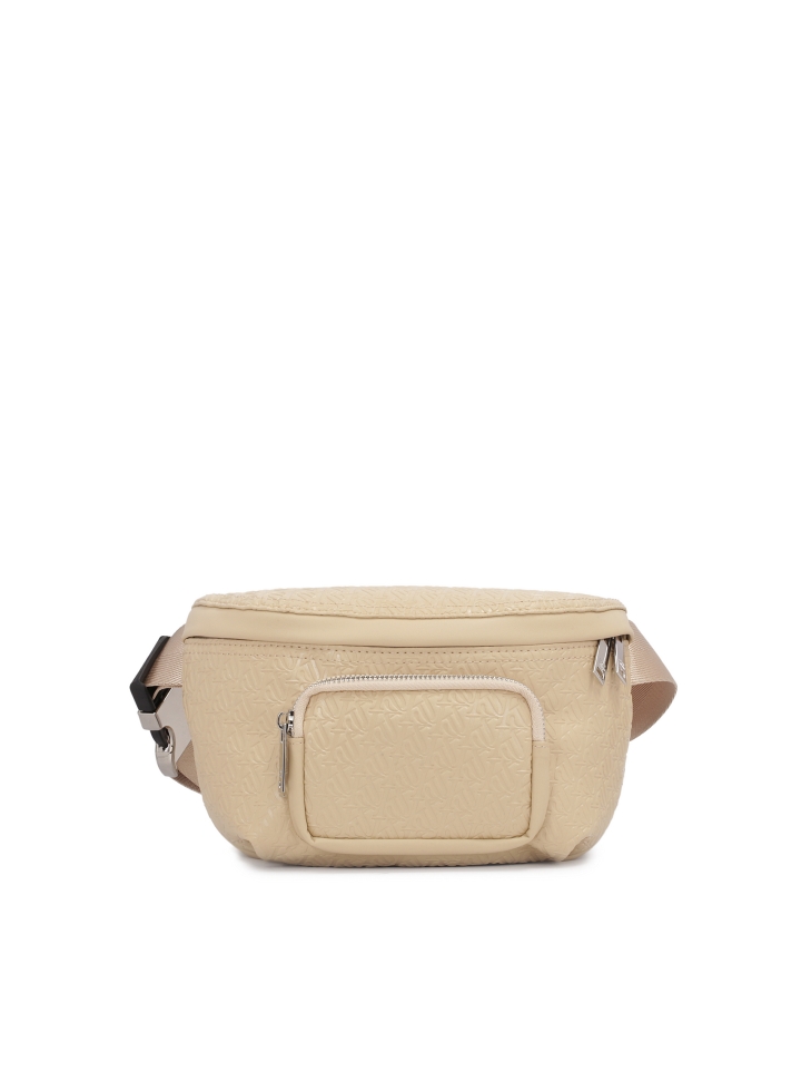 Beige belt bag with embossed pattern