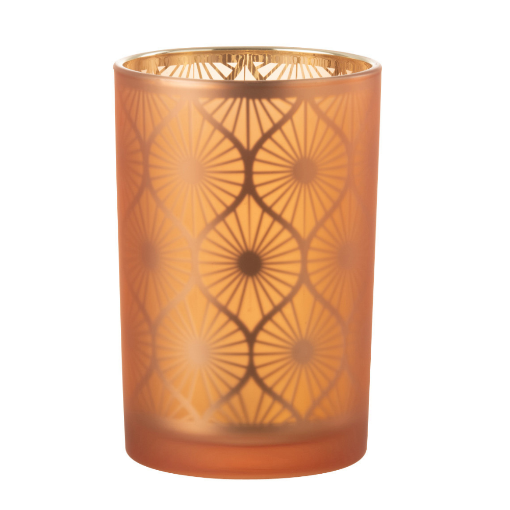 J-Line windlicht Ruit Bloemen - glas - oranje - large