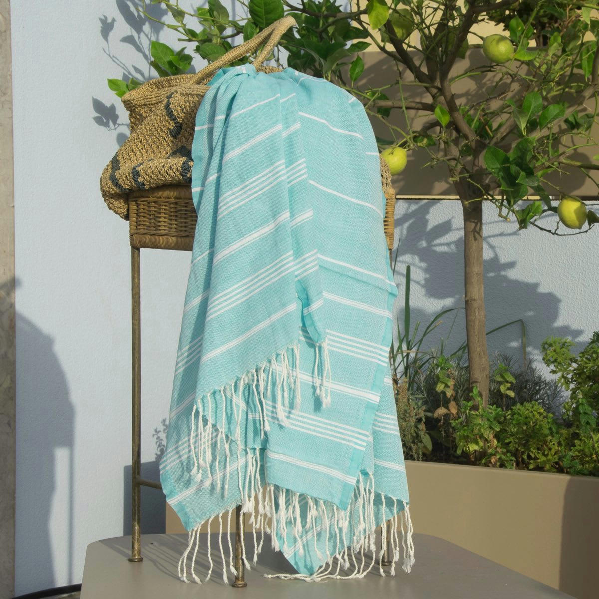 MYKONOS - Fouta coton  100x200 vert turquoise