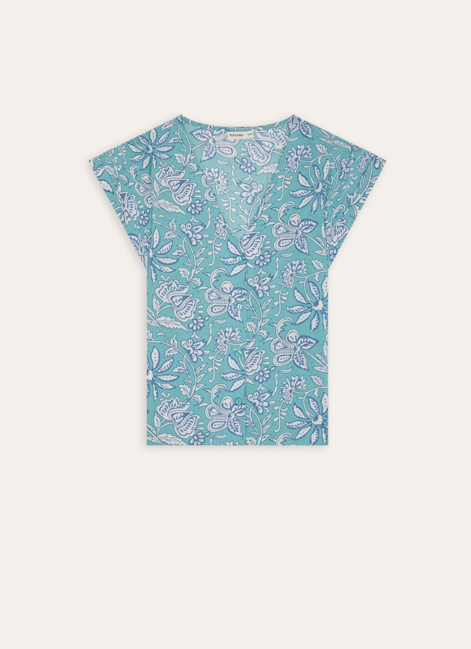 TOP MANCHES COURTES EN COTON IMPRIMÉ BLEU