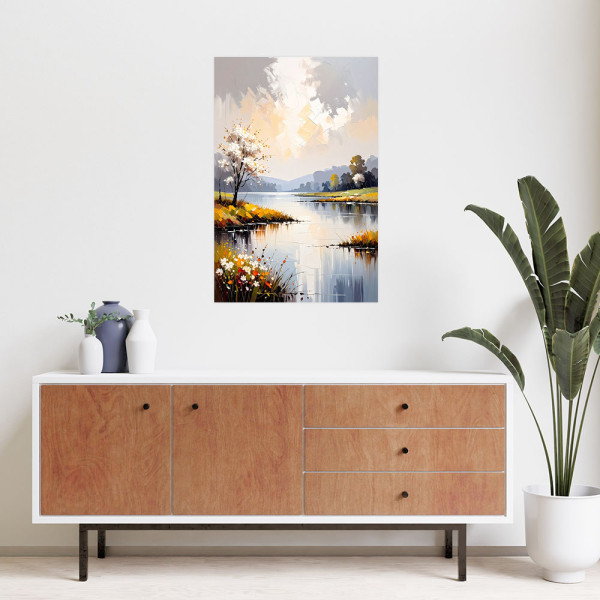 Plakat samoprzylepny do salonu Feeby Krajobraz Jezioro Drzewa Natura 20x30
