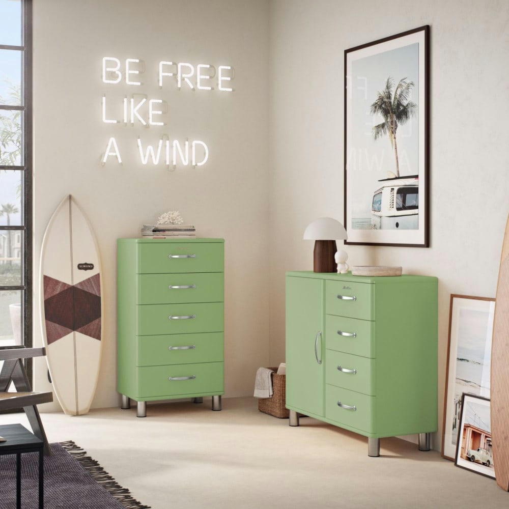 MALIBU - Buffet vintage 1 porte 4 tiroirs L98cm vert