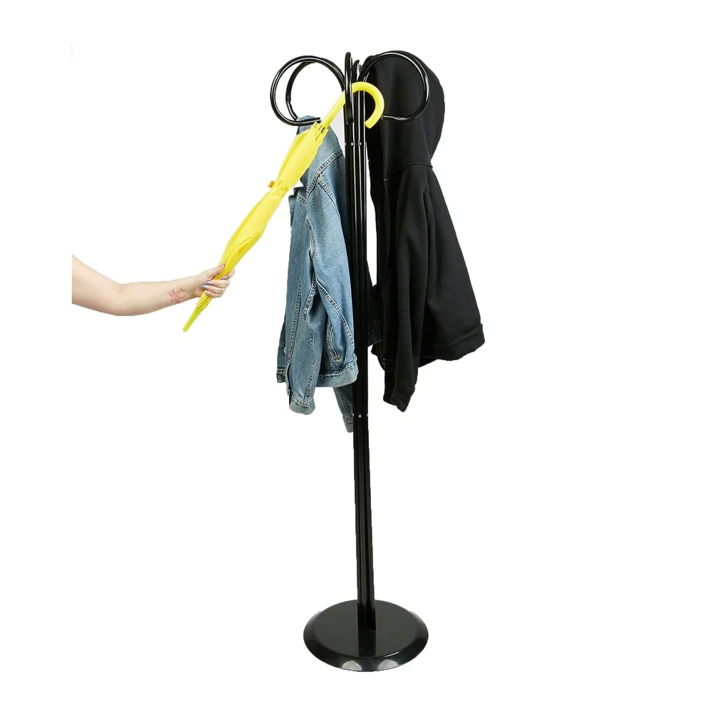 Mind Reader Standing Entryway Coat Rack Holder Coat Tree Hanger, Scarf Rack, Umbrella Tree Holder, Hat Hanger with 6 Hook, Black