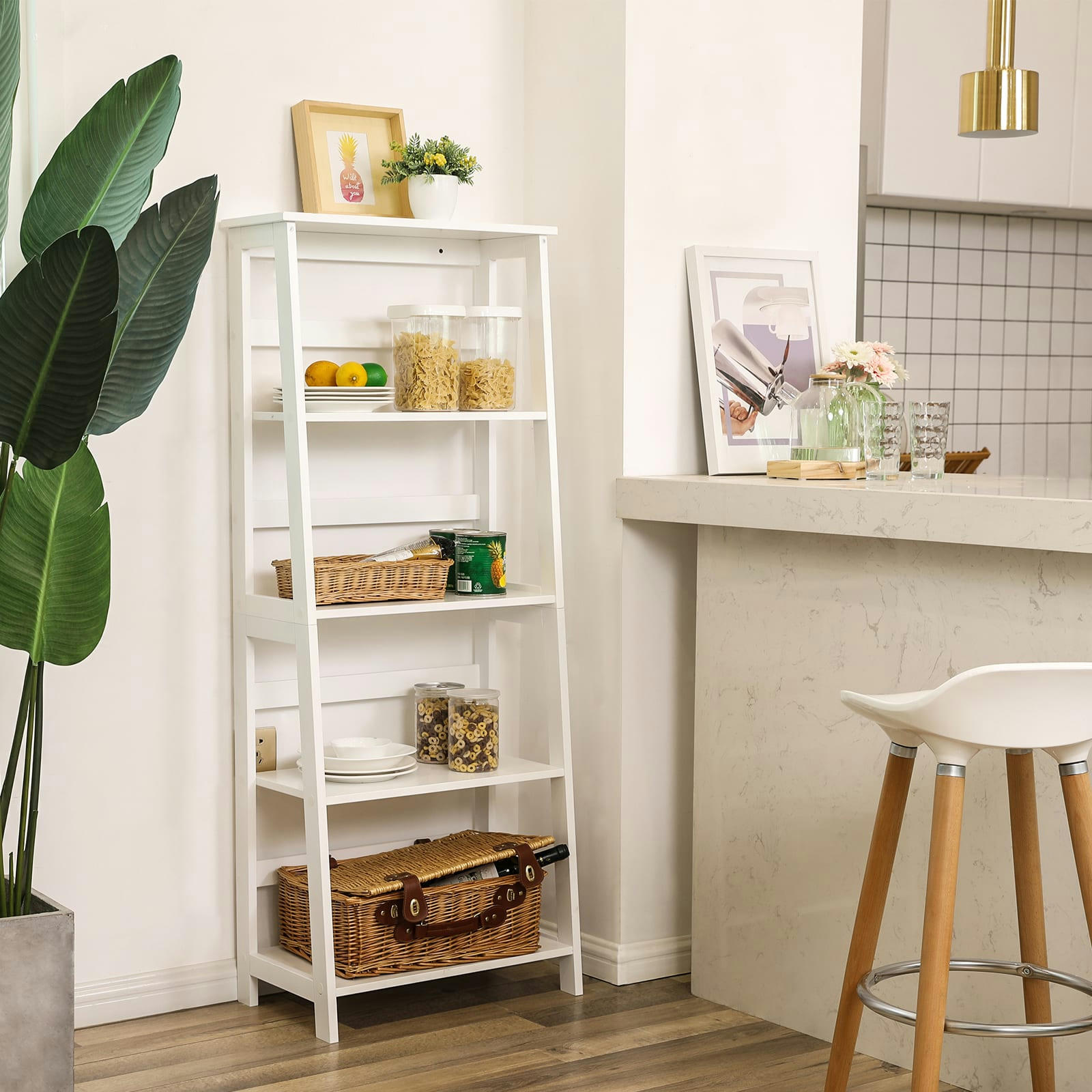 - Étagère style échelle tablettes en bois blanc