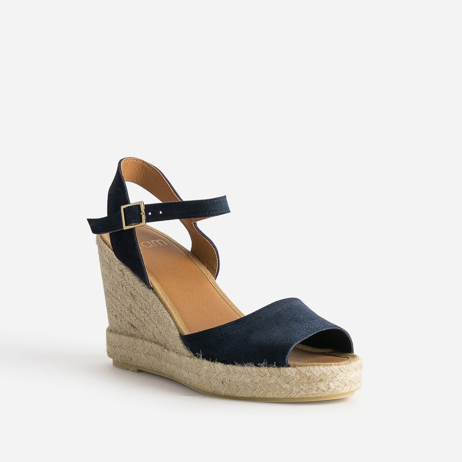 Sandale compensée marine en cuir velours éco-conçu