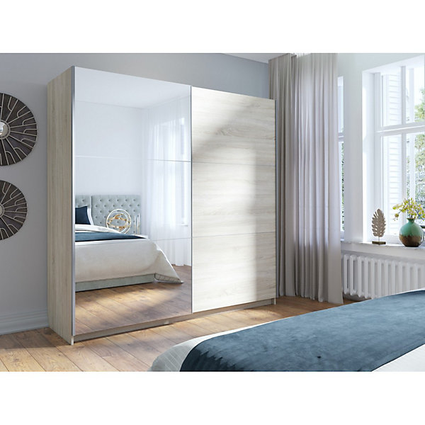 Armoire, garde robe2 portes coulissantes avec miroir - chene sonoma - Collection ARSALA