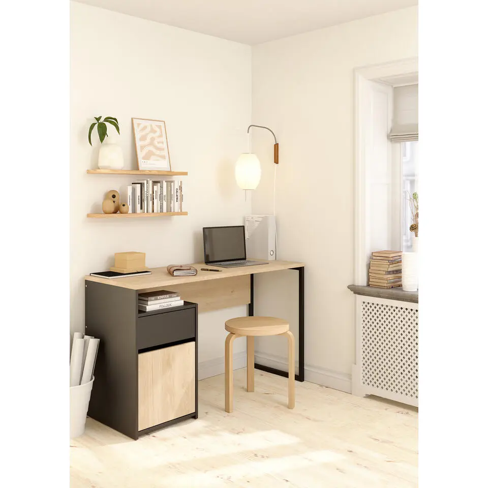 Kantoorbureau Zwart/Naturel - 130x52x77cm - Function Plus
