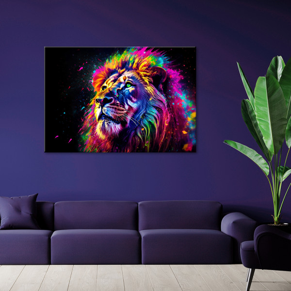 Feeby Obraz na płótnie, Kolorowy Lew Neon 60x40
