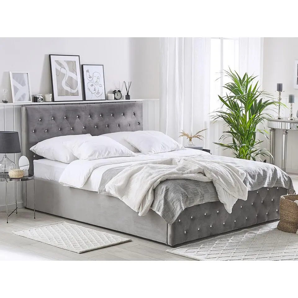 AMIENS - Bed met opbergruimte - Grijs - 160 x 200 cm - Fluweel