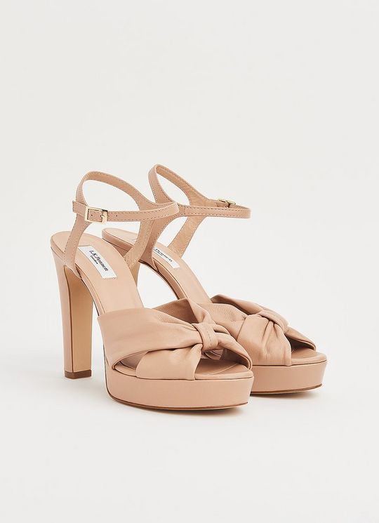 Nille Beige Leather Platform Sandals