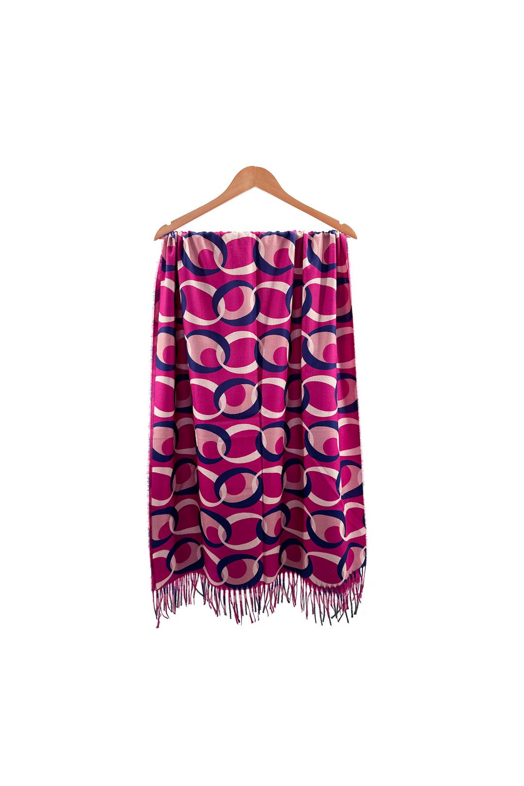 Vellin Fuchsia Geometric Circle Print Scarf with Tassels
