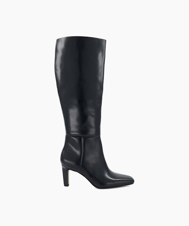 Standin Black - Leather Heeled Knee-High Boots