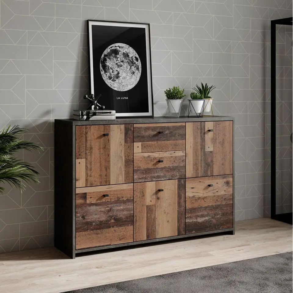 Meubella - Dressoir Sahara 4 - Old wood - Grijs - 114 cm
