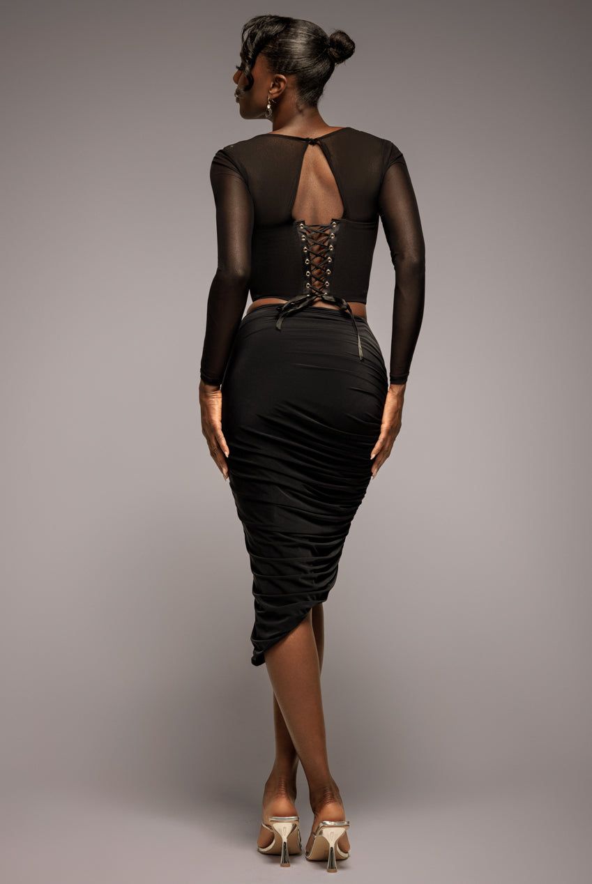 Goddiva Side Gathered Asymmetric Midi Skirt