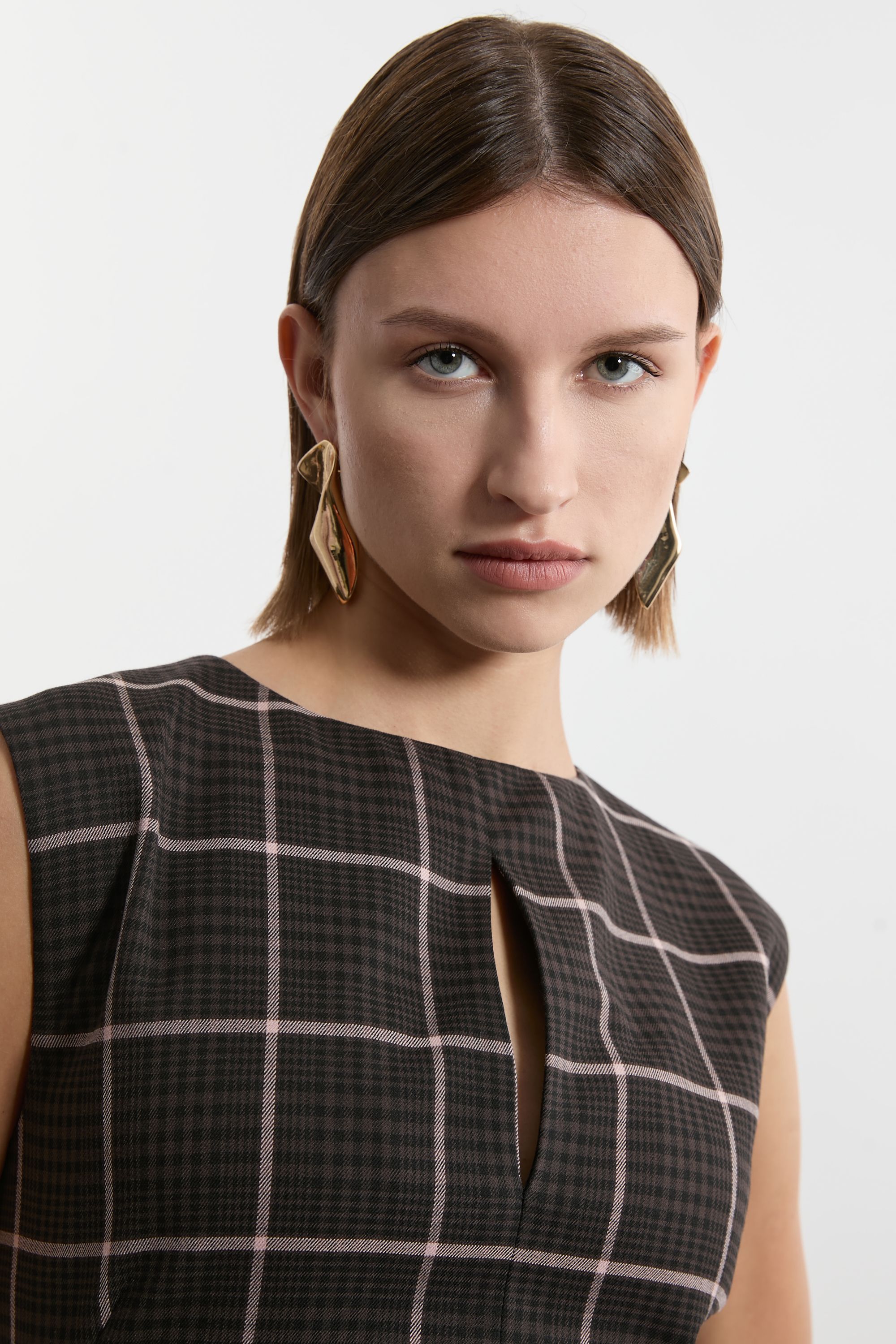 KarenMillen Petite Check Ruffle Tailored Midaxi Dress