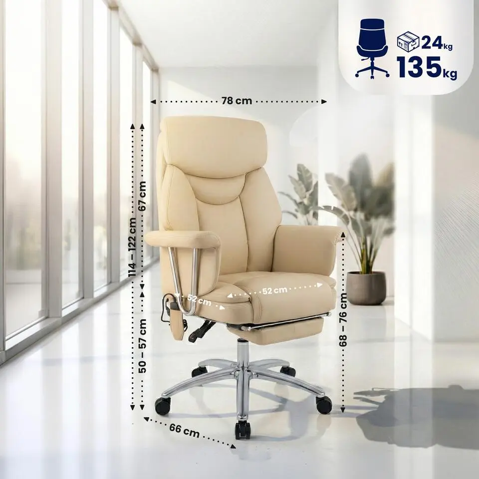 CLP Bureaustoel Dahra chroom Frame - Echt leer - creme