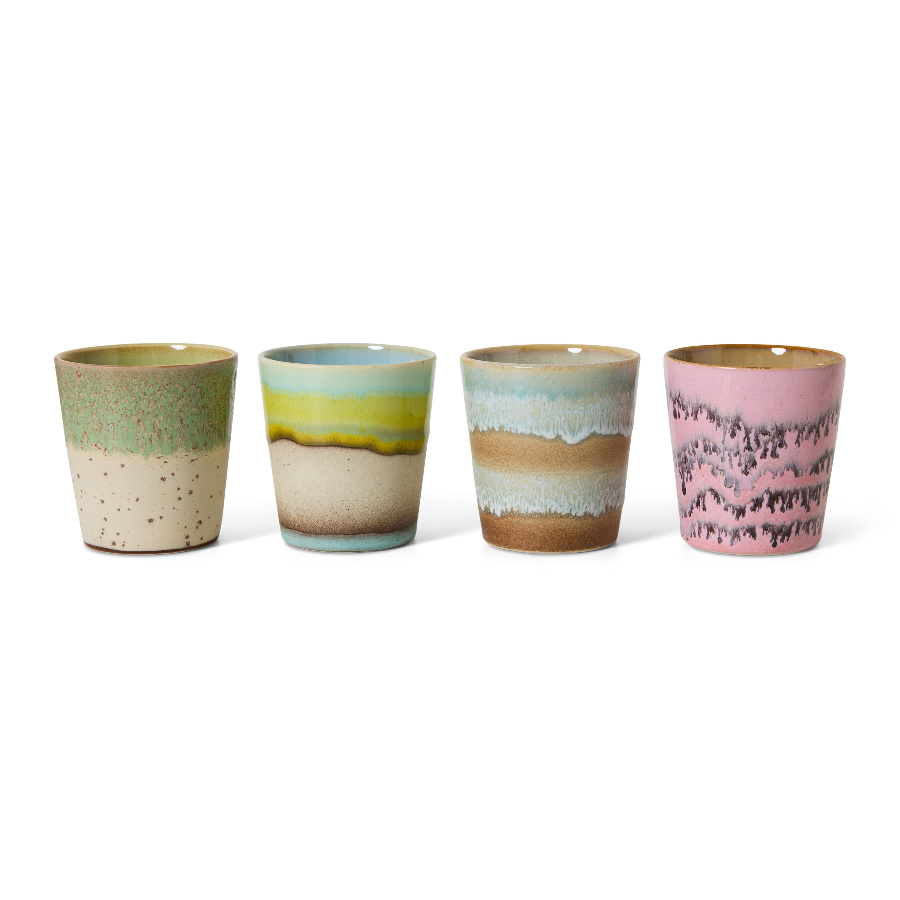 HKliving 70's Ceramics Koffiemok 0,23 L - Set van 4 - Pop Art