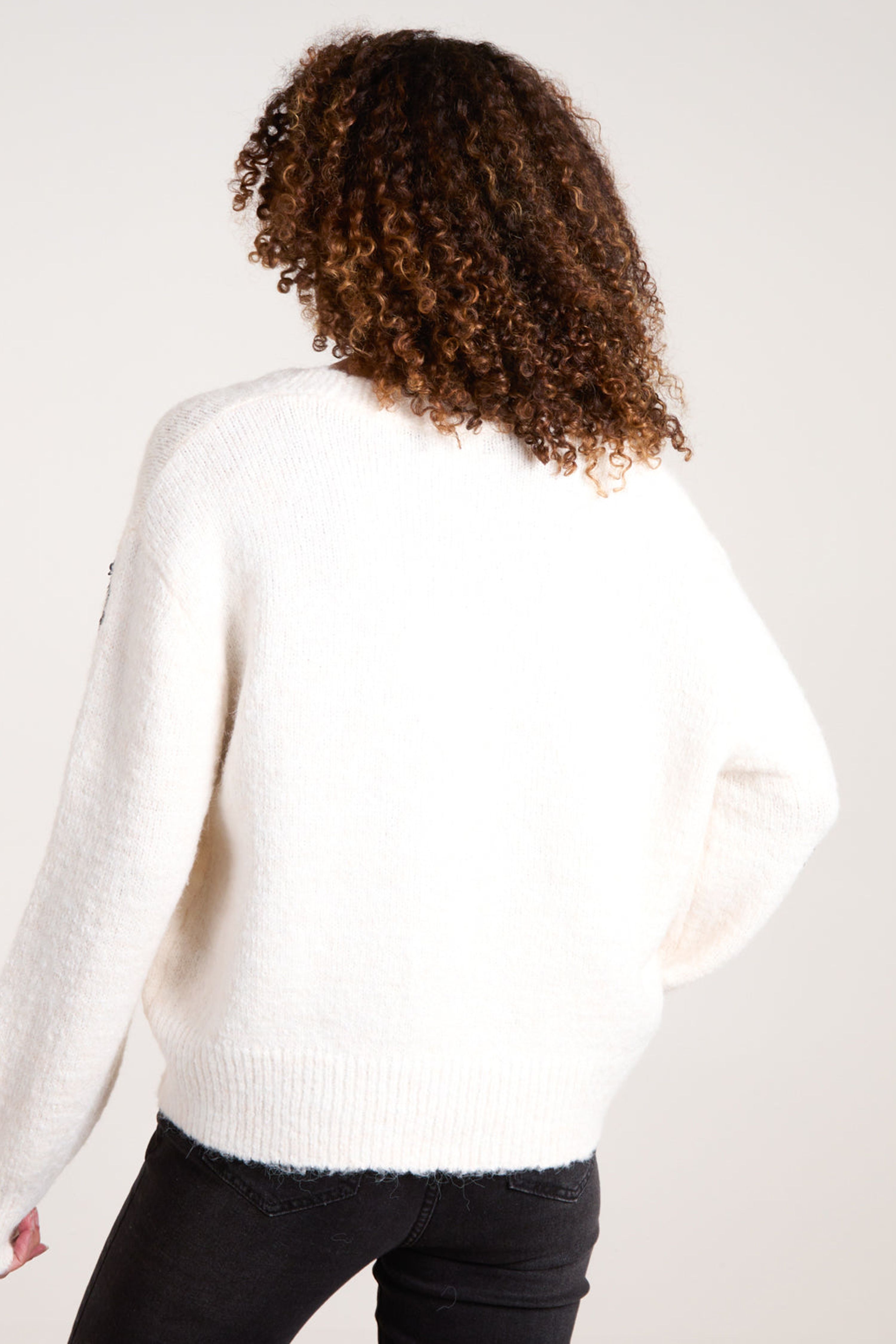 Blue Vanilla Stone Flower Embroidery Cardigan