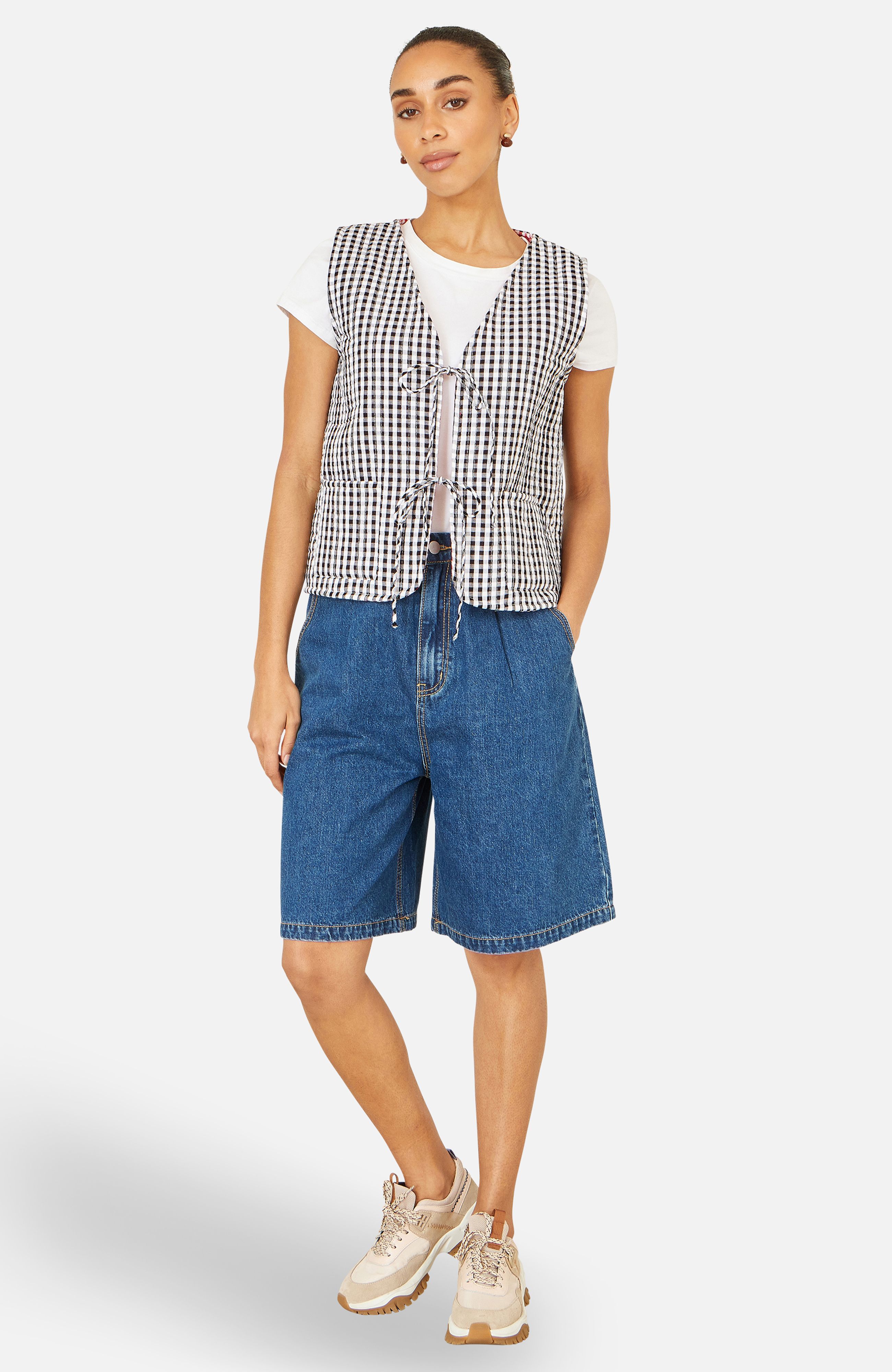 Yumi Black Gingham Reversible Cotton Tie Waistcoat