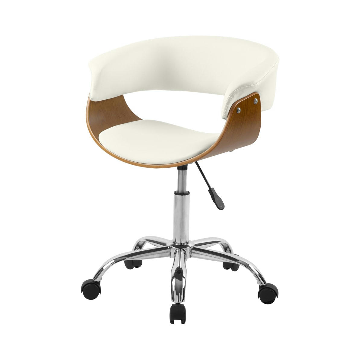 BASILE - Chaise de bureau pivotante en bois et PU blanc