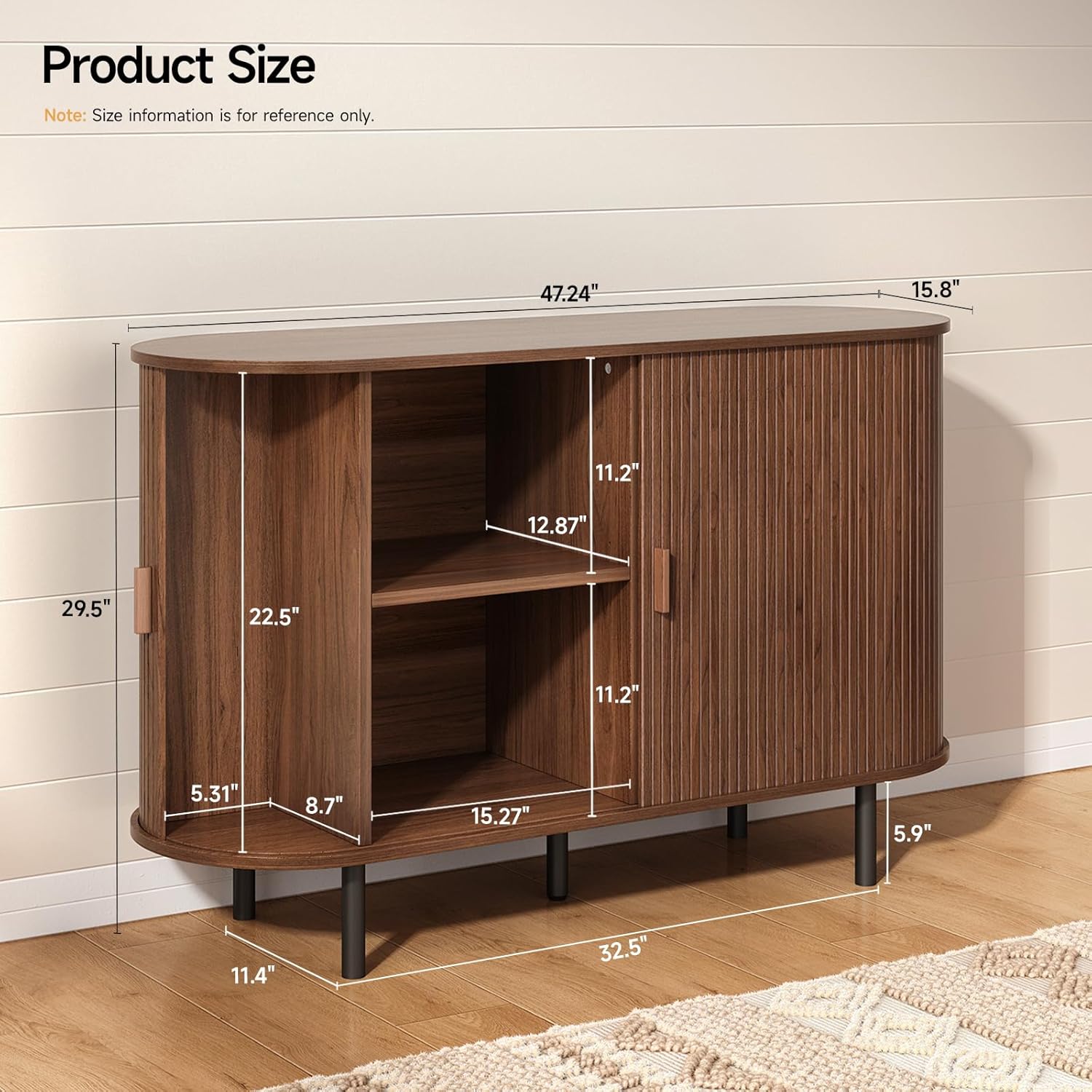 ONBRILL 48 Sideboard Buffet Cabinet with Storage, Storage Cabinet with Sliding Door & Adjustable Shelf, Modern Accent Coffee Bar Console Table for Kitchen, Entryway, Walnut
