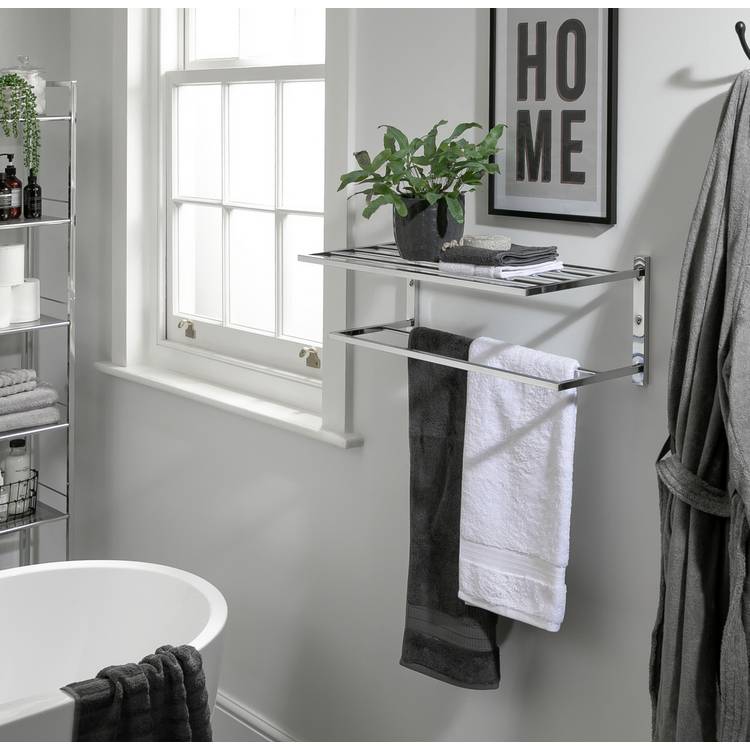 Habitat Wall Mounted Towel Rail and Shelf - Chrome