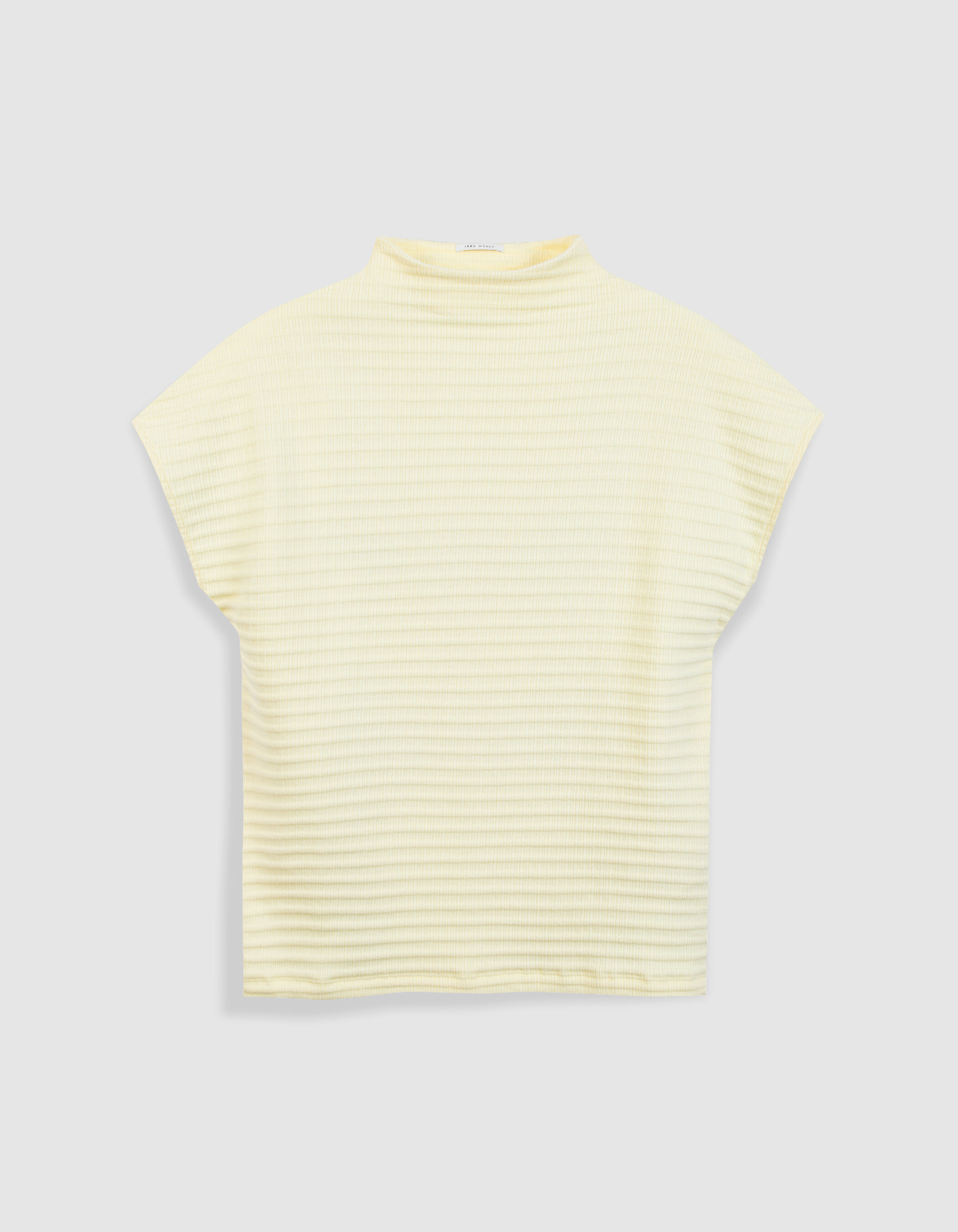 Tee-shirt col montant jaune maille relief Femme