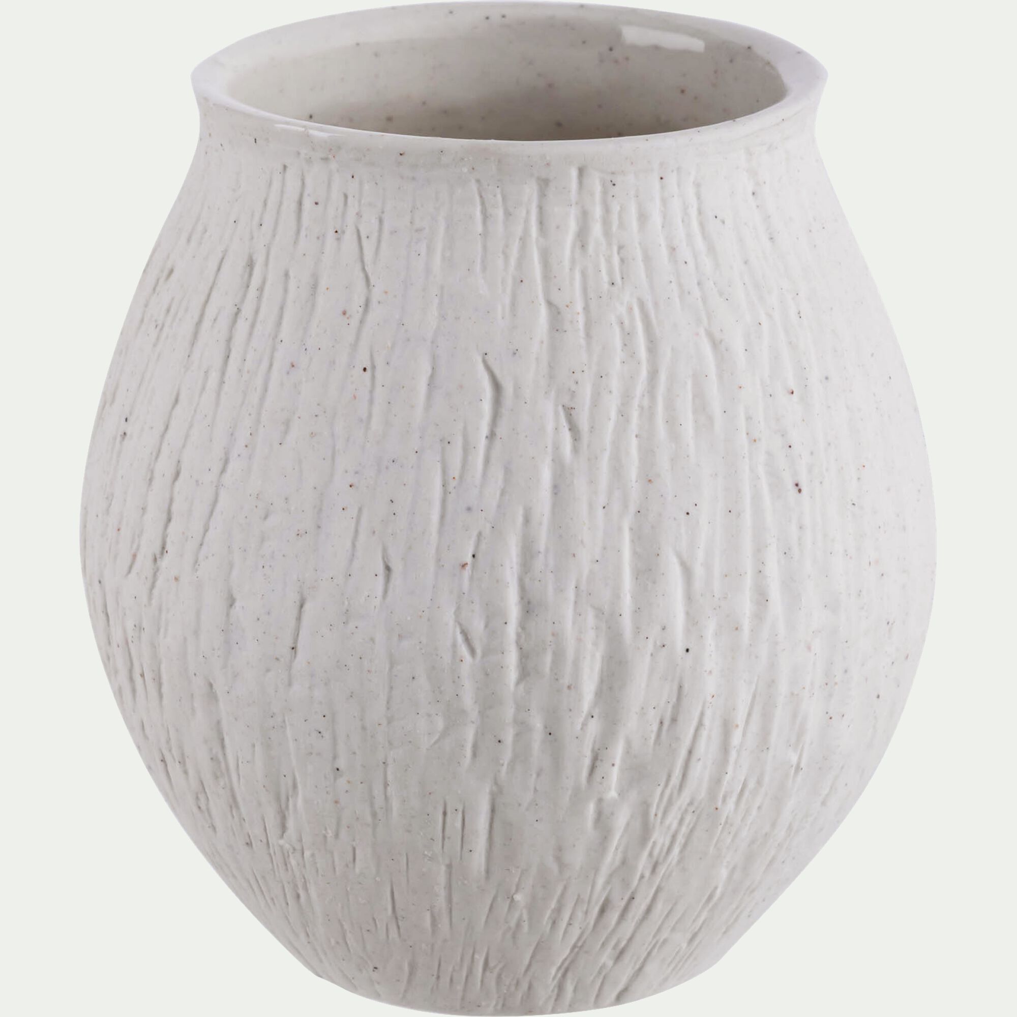 STUDEN - Vase boule en grès strié H10,5cm - blanc