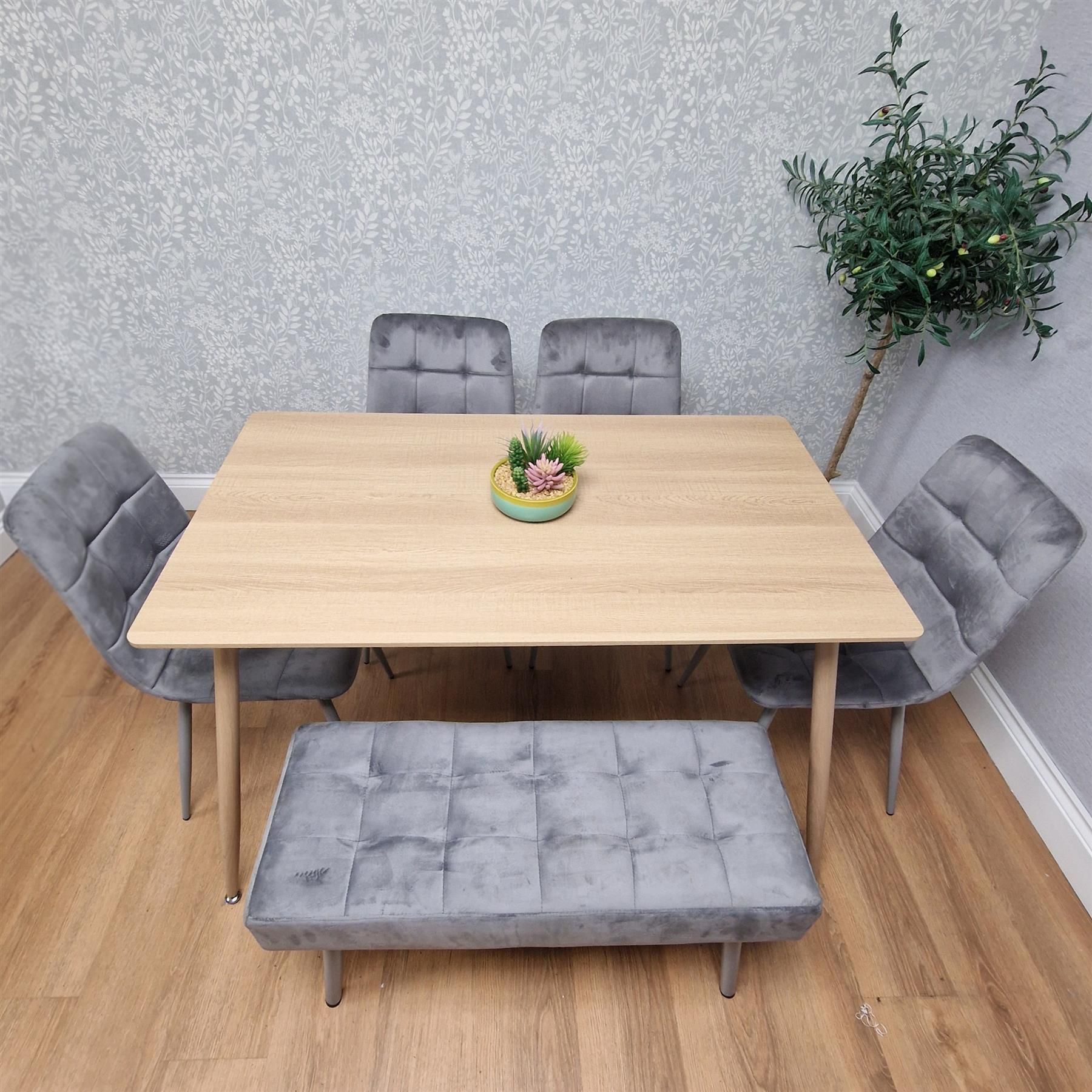 KOSY KOALA Dining Set with 4 Grey Velvet Dining Chair And 1 Grey Velvet Bench
