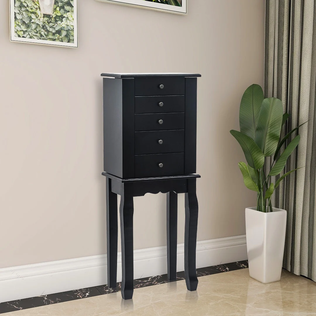 4 Drawers Jewelry Armoire with Mirror Jewelry Cabinet Chest 6 Necklace Hooks