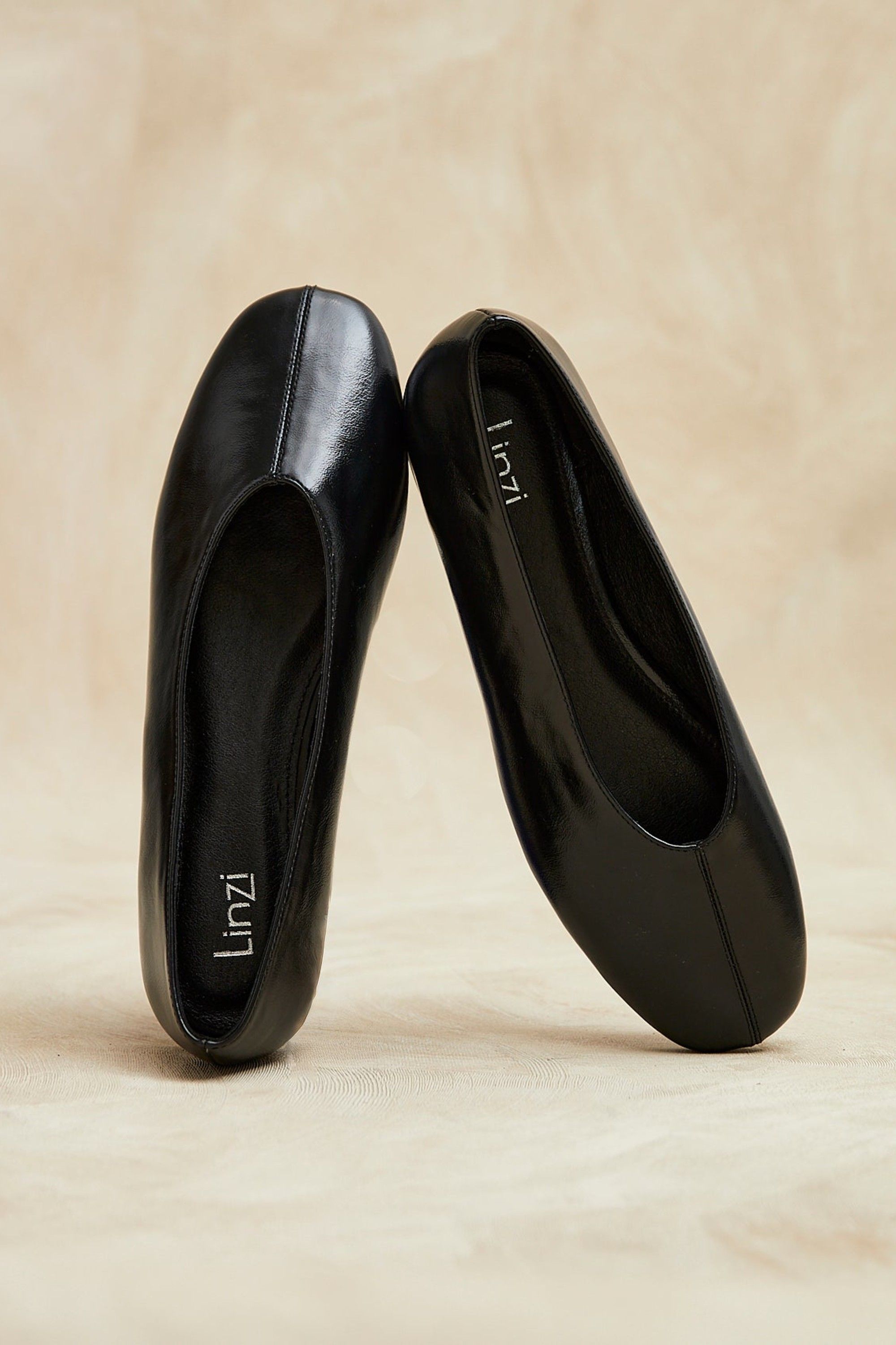 Linzi Structure Black Faux Leather Square Toe Ballet Flats