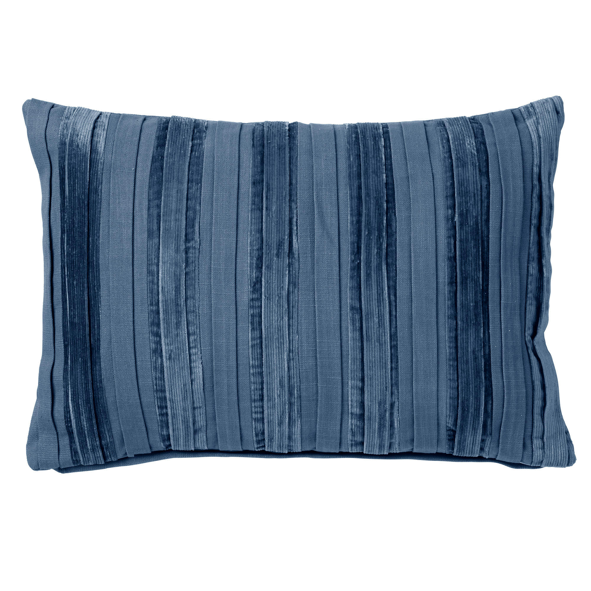 - Coussin bleu en velours 40x60 cm avec motif rayé