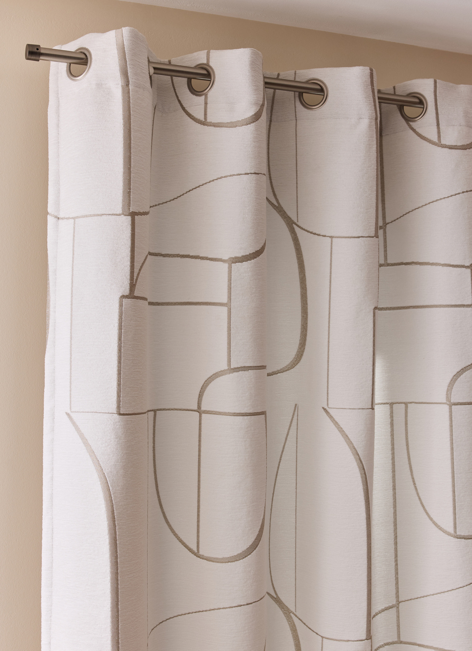 RIDEAU JACQUARD à MOTIF GÉOMÉTRIQUE CONTRASTÉ BLANC