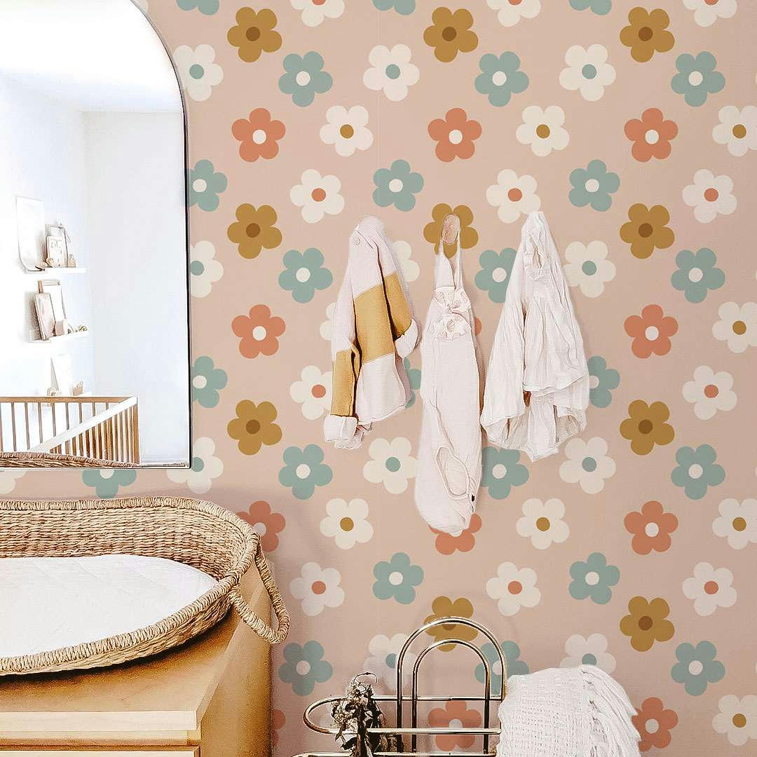 DAISY - Papier peint vinyle adhésif marguerites multicolore 50x300 cm