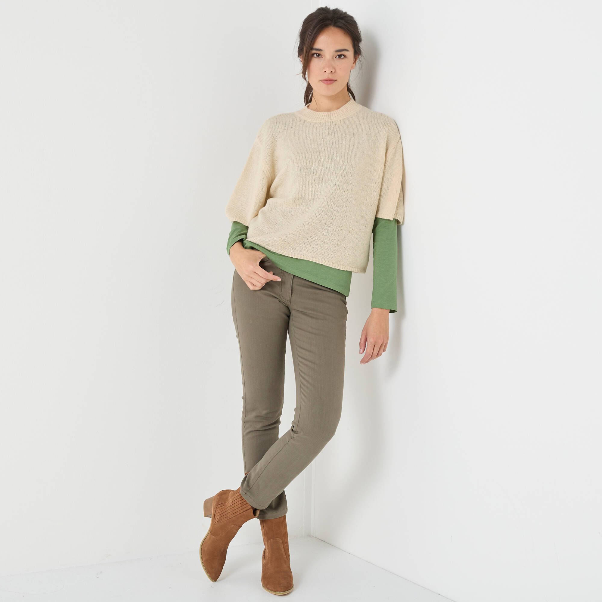 Pull loose manches coudes, laine et mohair mélangés