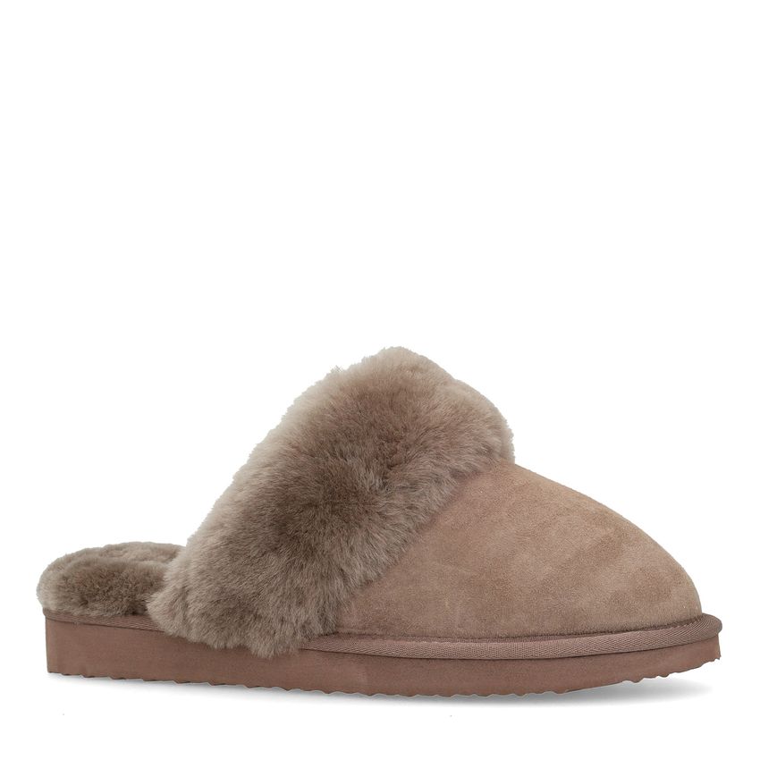Manfield Taupe suède pantoffels