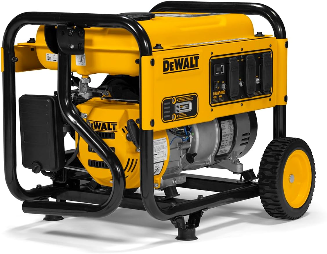 DeWalt 5 000 Starting Watt Portable Gas Generator  223cc Engine  Idle Control Technology  CO Protect Carbon Monoxide Detection  Never-Flat Wheels  Heavy Duty Steel Frame  Emergency Jobsite Power