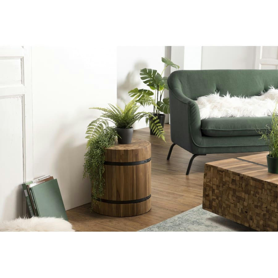 SUZY - Table d'appoint ronde en teck recyclé cerclée métal noir D41