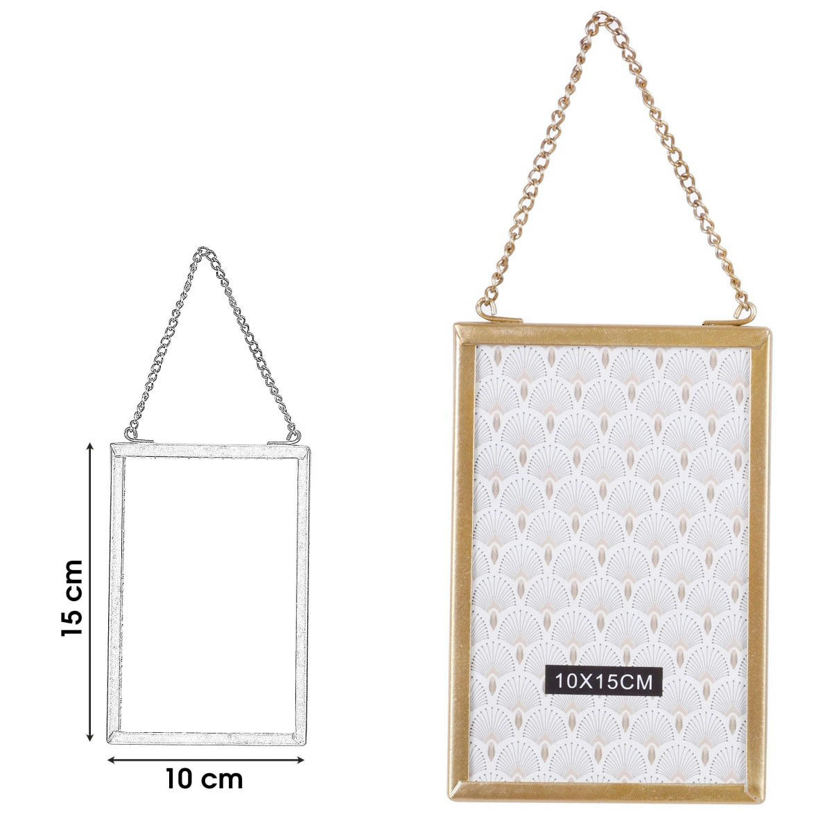 GOLD HOME - Cadre photo mural en verre et métal doré avec chaînette 10x15cm