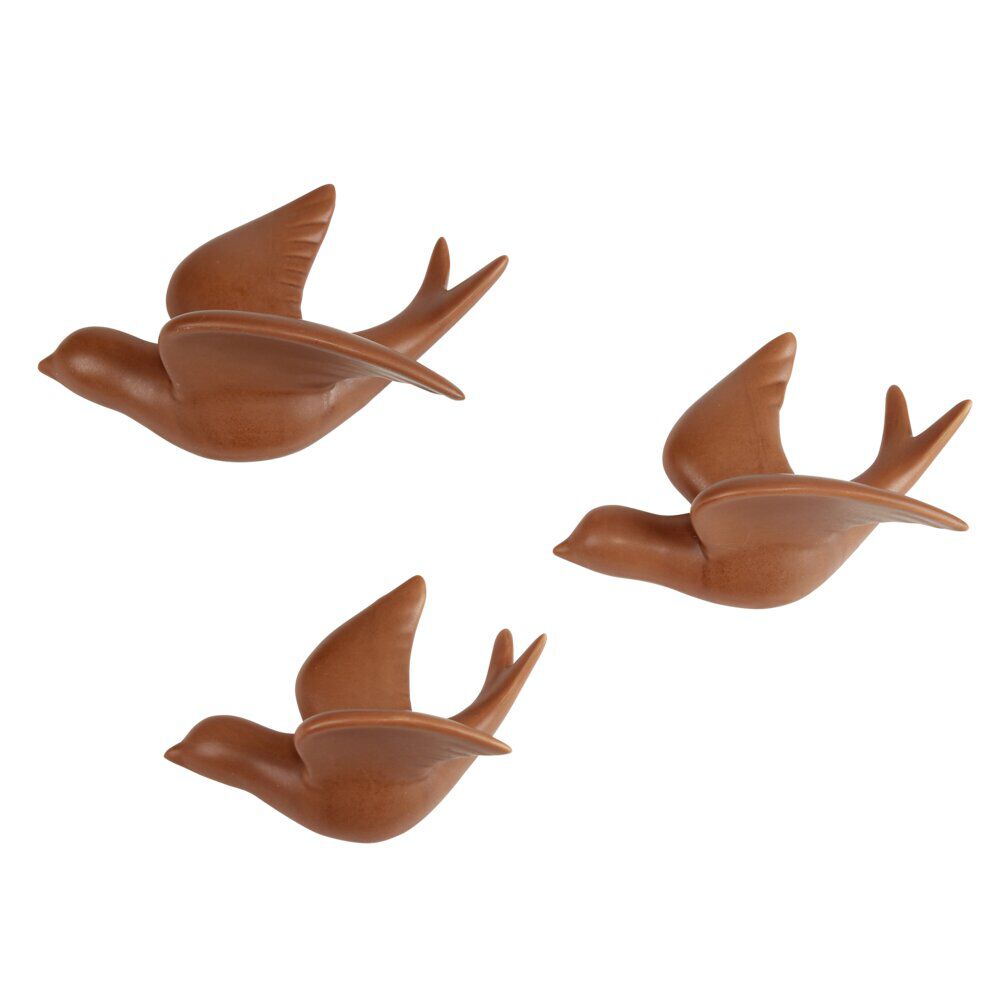 Décoration murale hirondelle x3 tailles en céramique marron